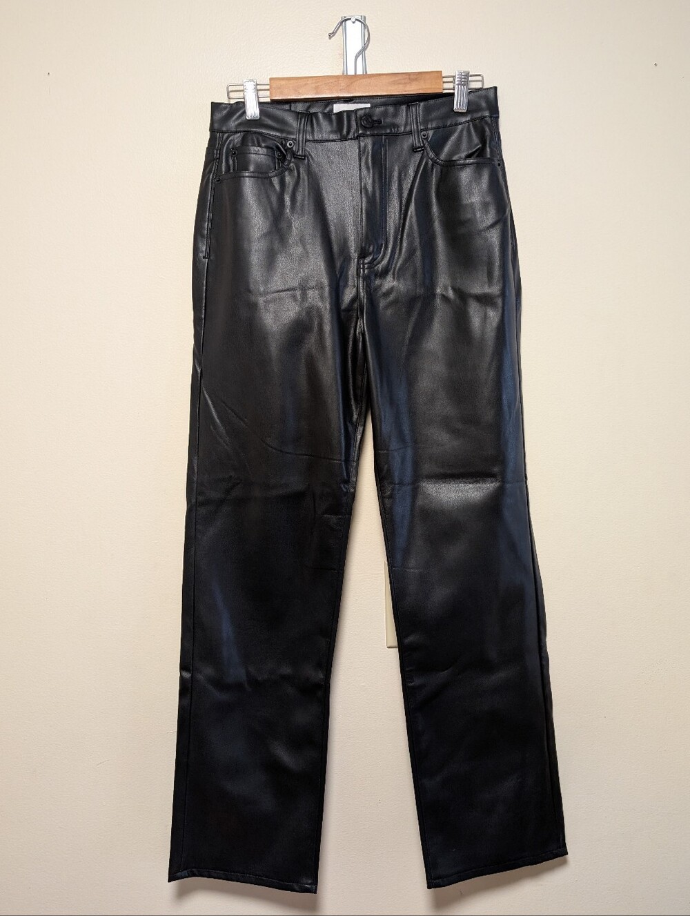 Pistola Cassie  Black Faux Leather Straight Leg Pants Size 29 Y2K Slate Black